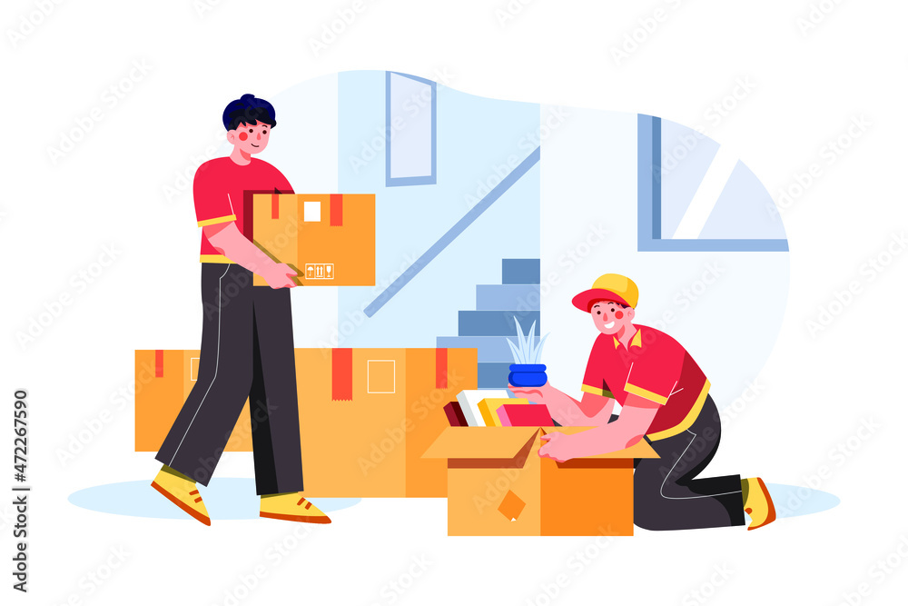 Packing And Moving Services application Illustration concept. Flat illustration isolated on white background. Packing And Moving Services application Illustration concept. Flat illustration isolated on white background.