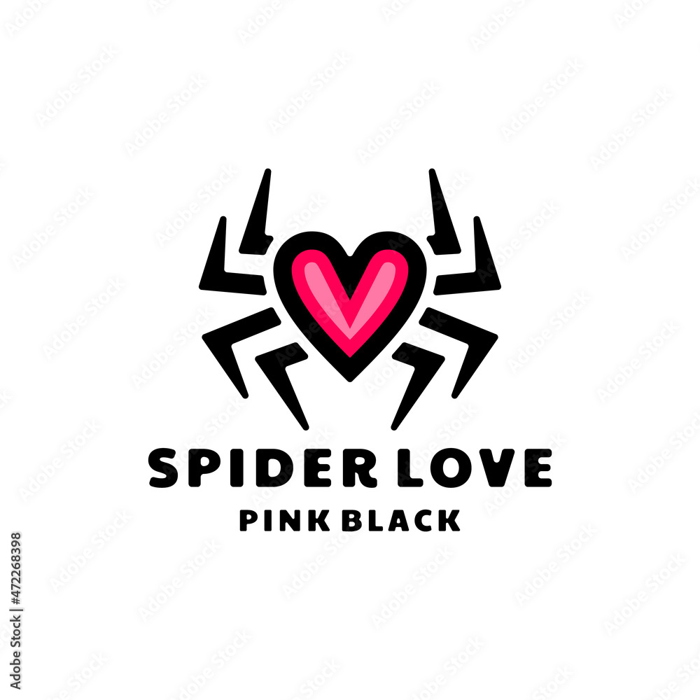 Spider combination with icon love in background white , template vector logo design