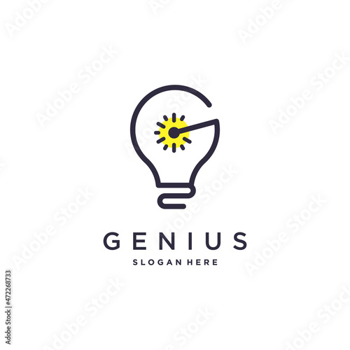 Genius logo design with lamp and letter G concept Premium Vector