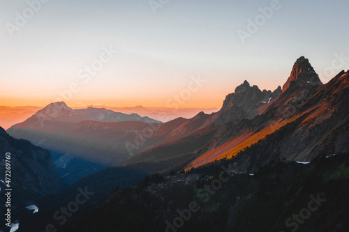 A beautiful sunset over mountains in North Cascades
