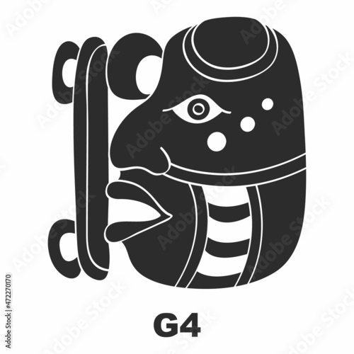 Vector icon with Mayan glyph lords of the nights. Maya god glyph symbol G4
