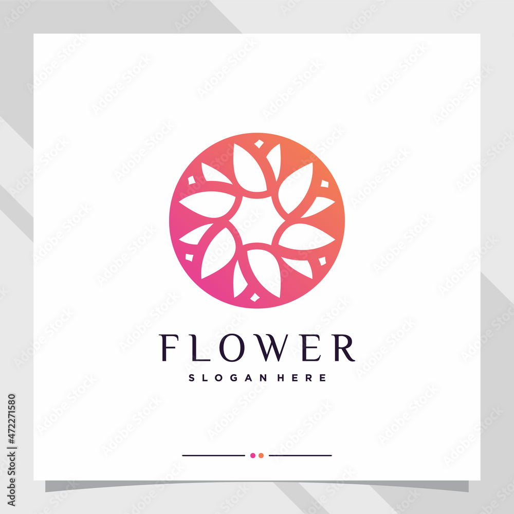 Flower logo design template with negative space circle concept