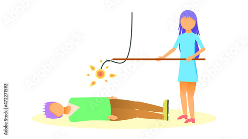 Abstract Flat Woman Helps With Electric Shock First Aid Cartoon People Character Concept Illustration Vector Design Style Healthcare Medical Electrocute