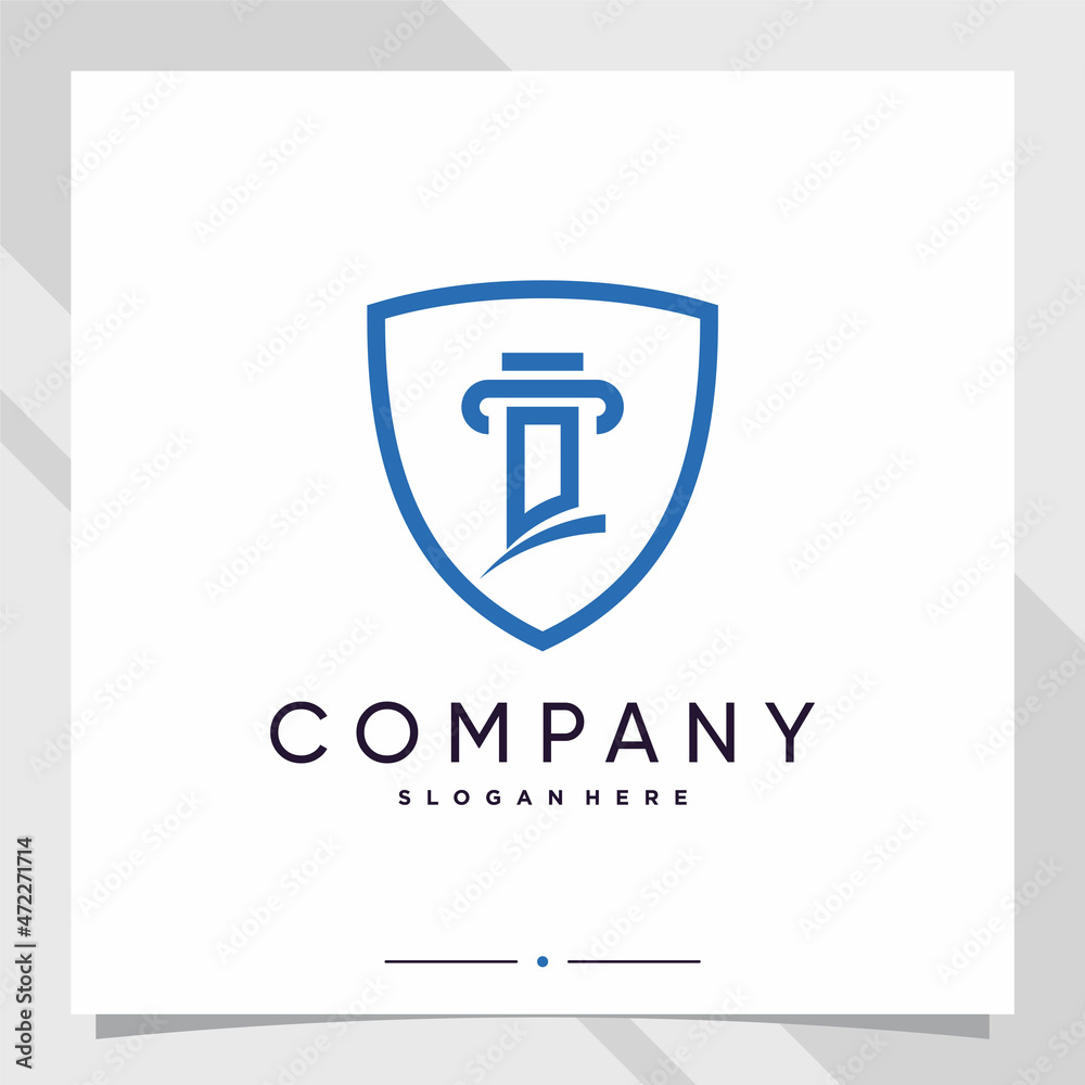 Shield and law logo design initial letter d with line art style Shield and law logo design initial letter d with line art style