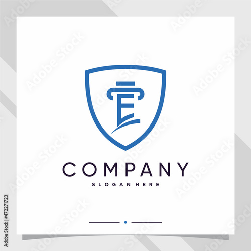 Free Download Shield and law logo design initial letter e with line art style - GFXLoad