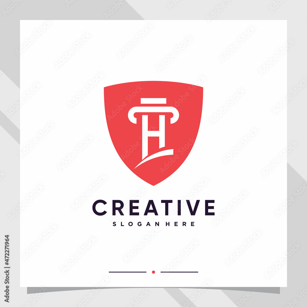 Creative shield combined law logo design initial letter h