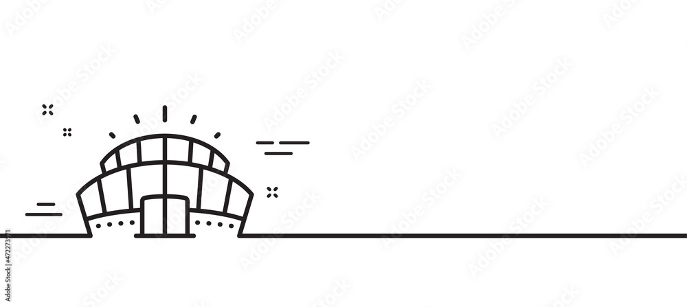 Arena stadium line icon. Sport complex sign. Championship building symbol. Minimal line illustration background. Arena stadium line icon pattern banner. White web template concept. Vector Arena stadium line icon. Sport complex sign. Championship building symbol. Minimal line illustration background. Arena stadium line icon pattern banner. White web template concept. Vector
