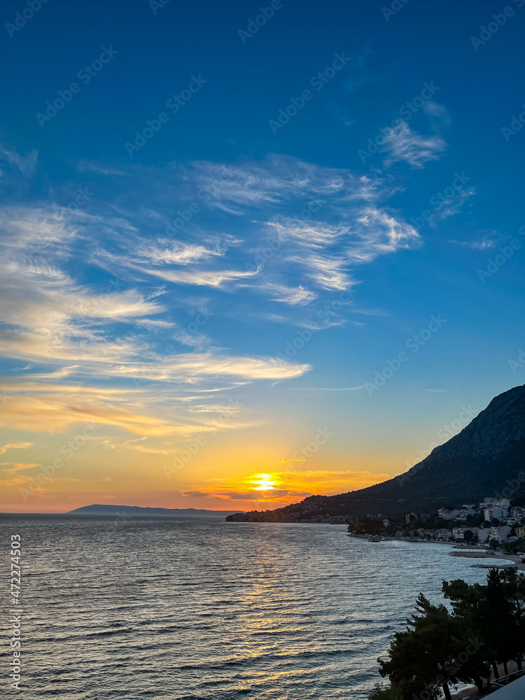 Summer Sunset over the beach, Makarska, Croatia