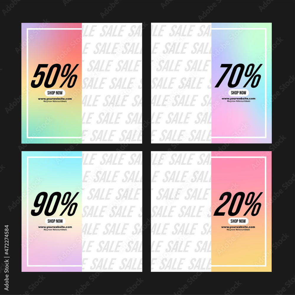 Gradient social media sale posts collection. Marketing and business design templates.