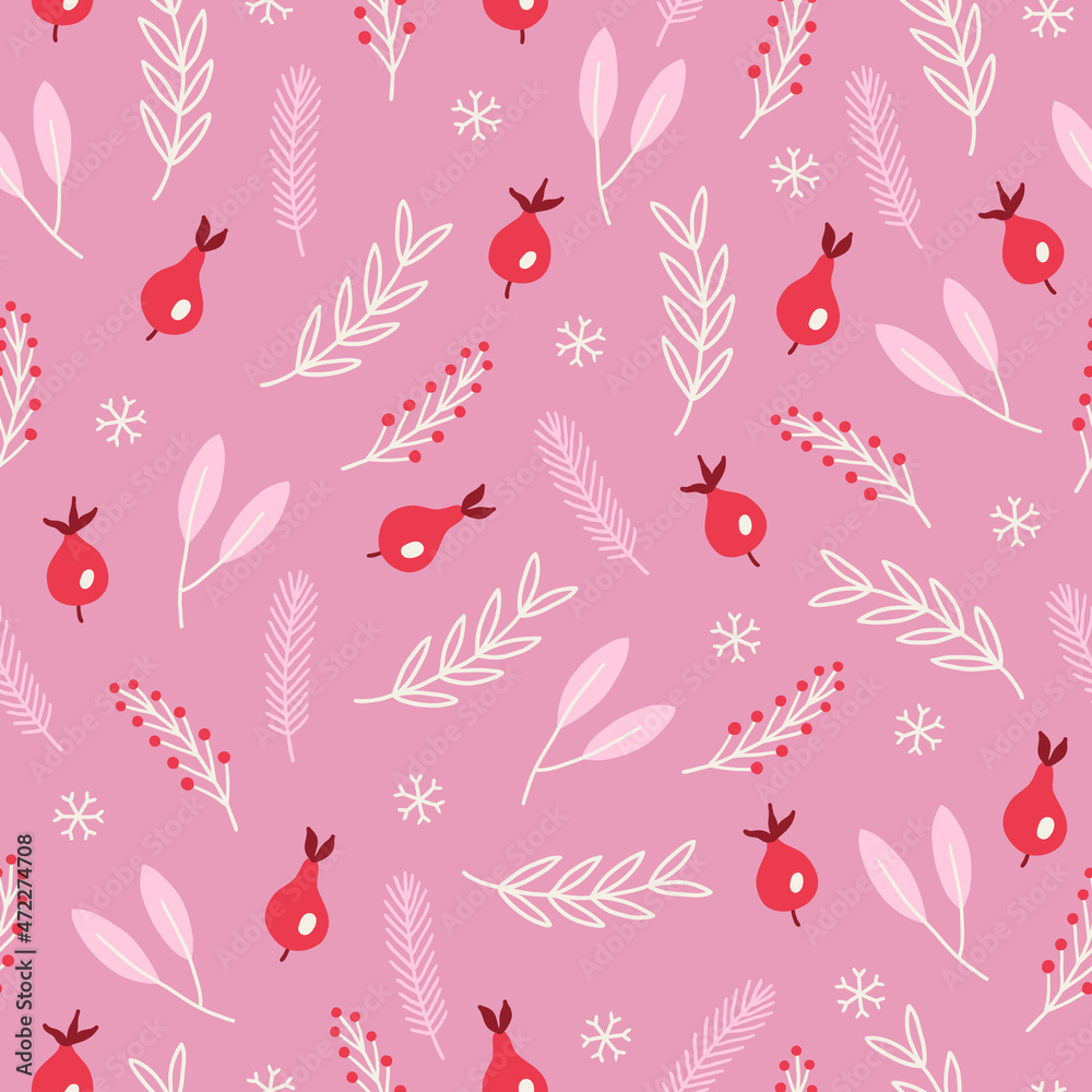 Christmas seamless pattern with briar, berries, snowflakes, fir branches Christmas seamless pattern with briar, berries, snowflakes, fir branches