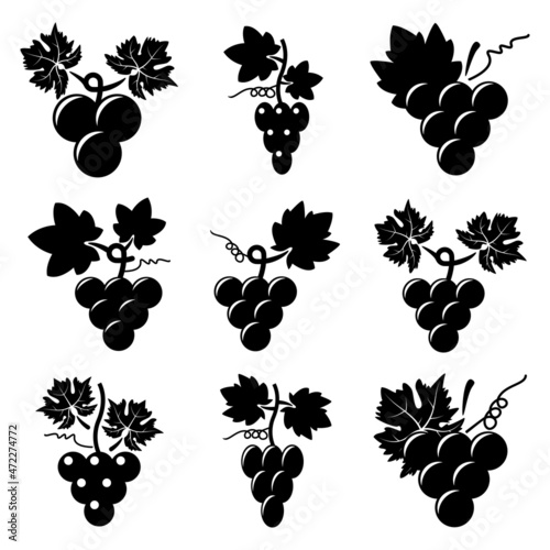 vector black and white icons of grapes