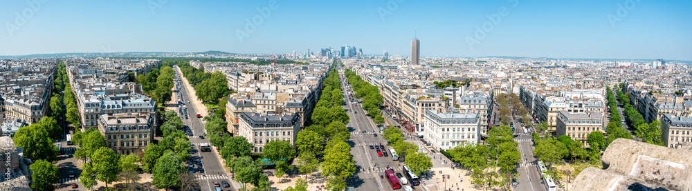 Panoramic View from Arc de Triomphe to La Defense District, Paris