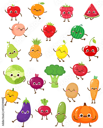 Set of cartoon fruits and vegetables