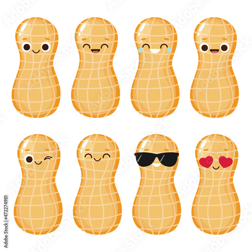 Cute happy cartoon peanut character set