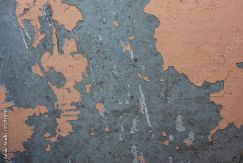 Fragment of old abandoned damaged tumbledown torn wall with cracks. Copyspace.