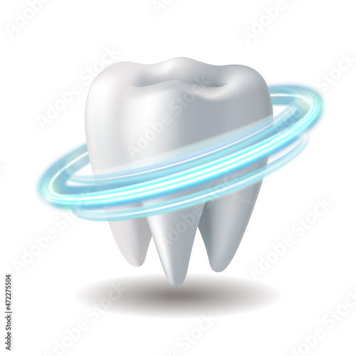 Protective vortex around tooth. Whitening of human tooth.