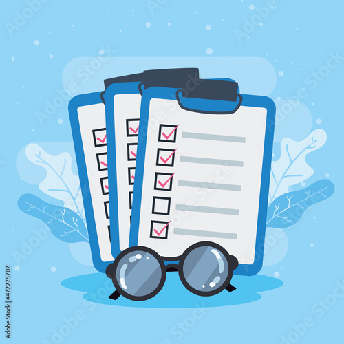 clipboard with eyeglasses