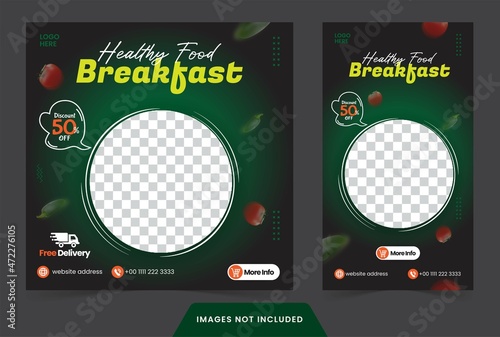 social media  Post Breakfast Healthy Food for social media post banner or flyer promotion green template