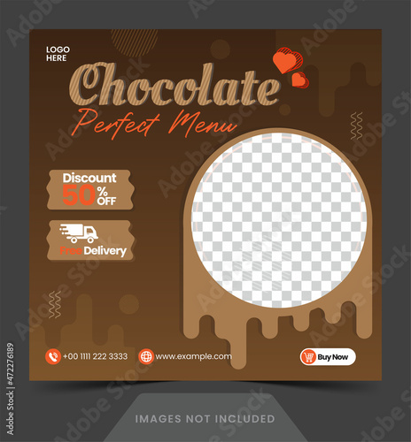 social media template chocolate menu banner or flyer for social media post vector