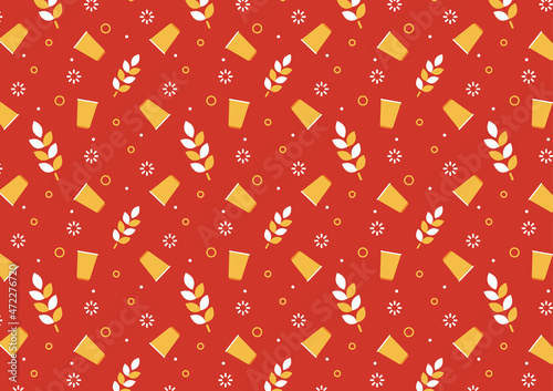 Yellow party cup and wheat pattern wallpaper. Beer cup vector. Beer pong.