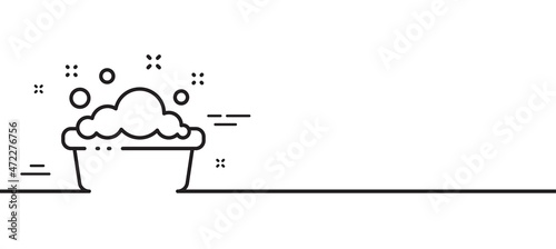 Hand washing line icon. Laundry service sign. Clothing cleaner symbol. Minimal line illustration background. Hand washing line icon pattern banner. White web template concept. Vector