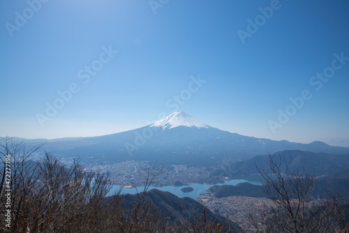 山梨県 黒岳山頂から望む富士山と河口湖