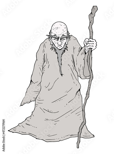Old wise monk draw