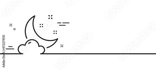Night weather line icon. Moon with cloud sign. Sleep symbol. Minimal line illustration background. Night weather line icon pattern banner. White web template concept. Vector