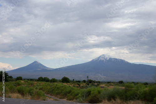 A beautiful view of Mountain Ararat during the day. Armenia.