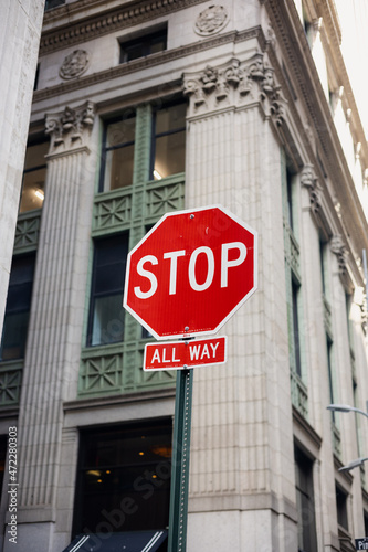 Stop sign on the city street