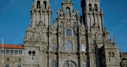 cathedral of santiago de compostela in fine weather
bottom-up view