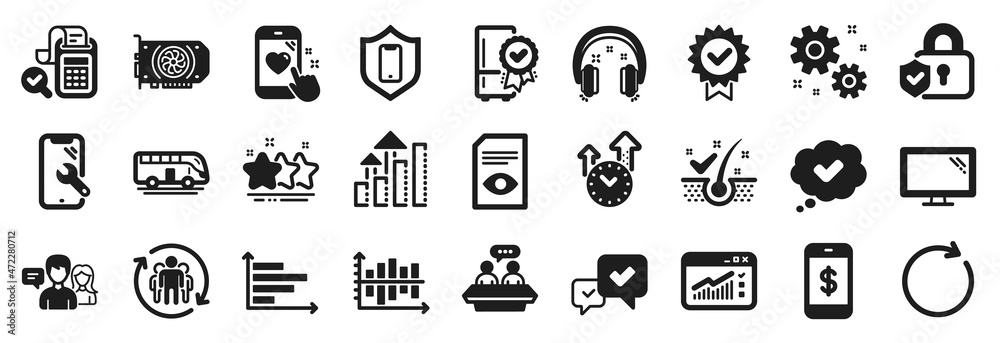 Set of Technology icons, such as Analysis graph, Work, Time management icons. Employees talk, People talking, Teamwork signs. View document, Anti-dandruff flakes, Security lock. Gpu, Stars. Vector Set of Technology icons, such as Analysis graph, Work, Time management icons. Employees talk, People talking, Teamwork signs. View document, Anti-dandruff flakes, Security lock. Gpu, Stars. Vector