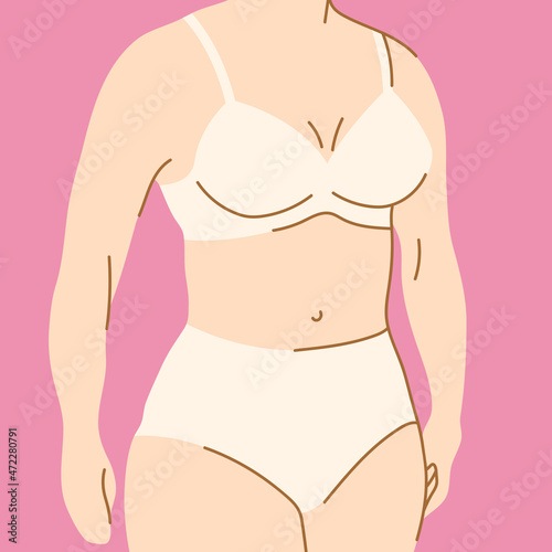 Illustration of pretty woman in beautiful lingerie. Bra and panties set. Abstract figure.