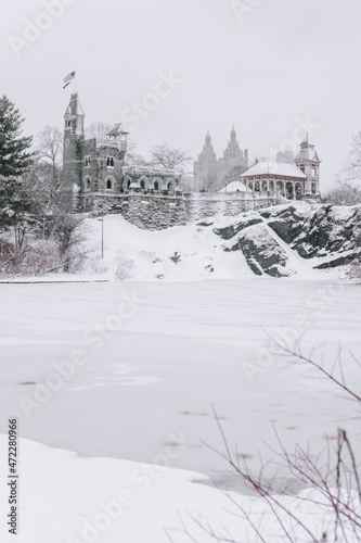 Belvedere Castle in the snow in Central Park 
