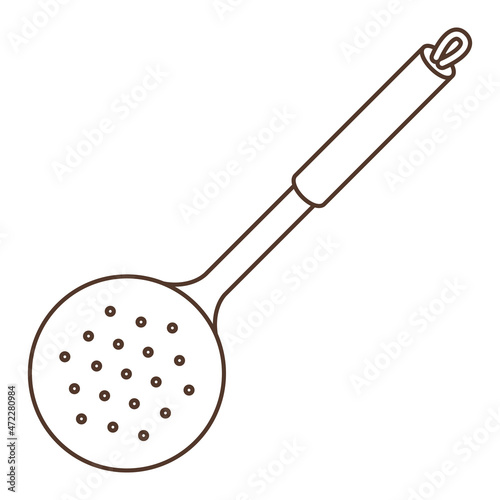 Illustration of cooking skimmer. Stylized kitchen and restaurant utensil.