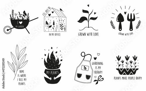 Set of gardening compositions with different phrases.