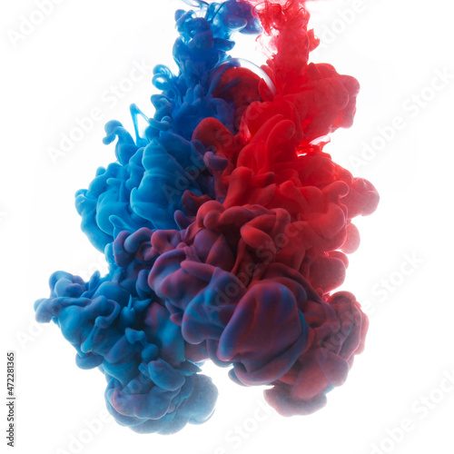Red-blue background, ink in water isolated on white background. Texture for graphic design.