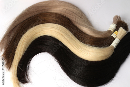 Fotografie Different types of hair sections on the white background.