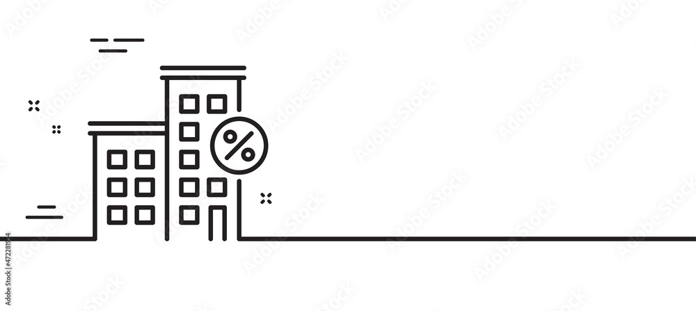Loan house percent line icon. Discount sign. Credit percentage symbol. Minimal line illustration background. Loan house line icon pattern banner. White web template concept. Vector Loan house percent line icon. Discount sign. Credit percentage symbol. Minimal line illustration background. Loan house line icon pattern banner. White web template concept. Vector