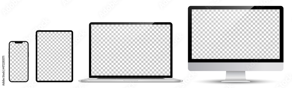 Device screen mockup. set of laptop, smartphone, tablet and screen monitor vector, blank screen mockup. Vector illustration	 - obrazy, fototapety, plakaty 
