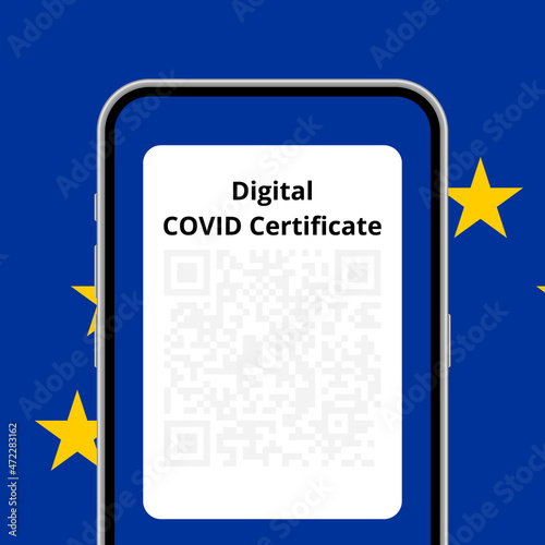 Digital COVID certificate application in phone conceptual illustration