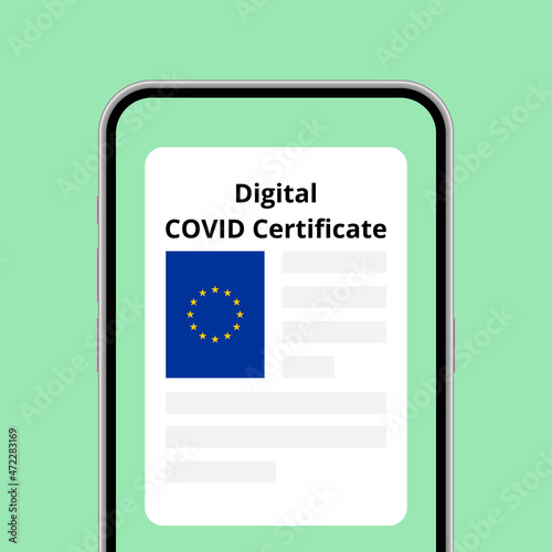 Digital COVID certificate application in phone conceptual illustration