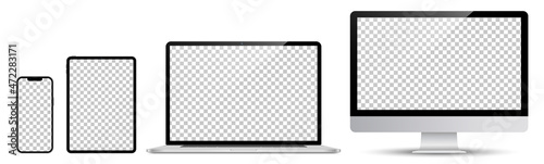Device screen mockup. set of laptop, smartphone, tablet and screen monitor vector, blank screen mockup. Vector illustration 