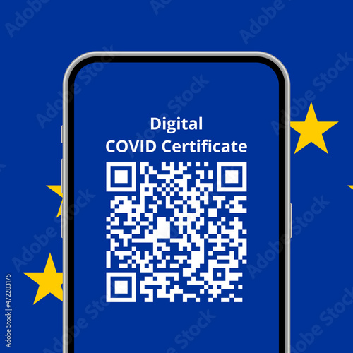 Digital COVID certificate application in phone conceptual illustration