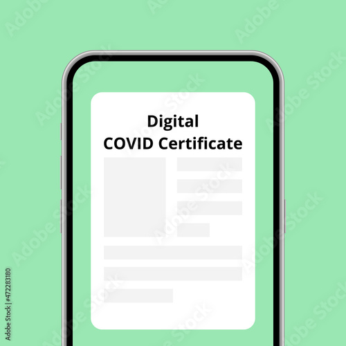 Digital COVID certificate application in phone conceptual illustration