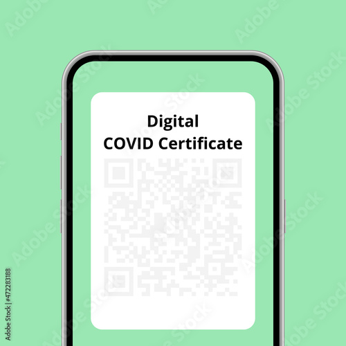 Digital COVID certificate application in phone conceptual illustration