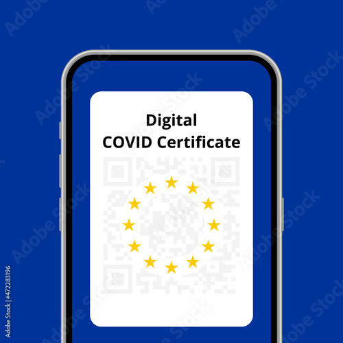 Digital COVID certificate application in phone conceptual illustration