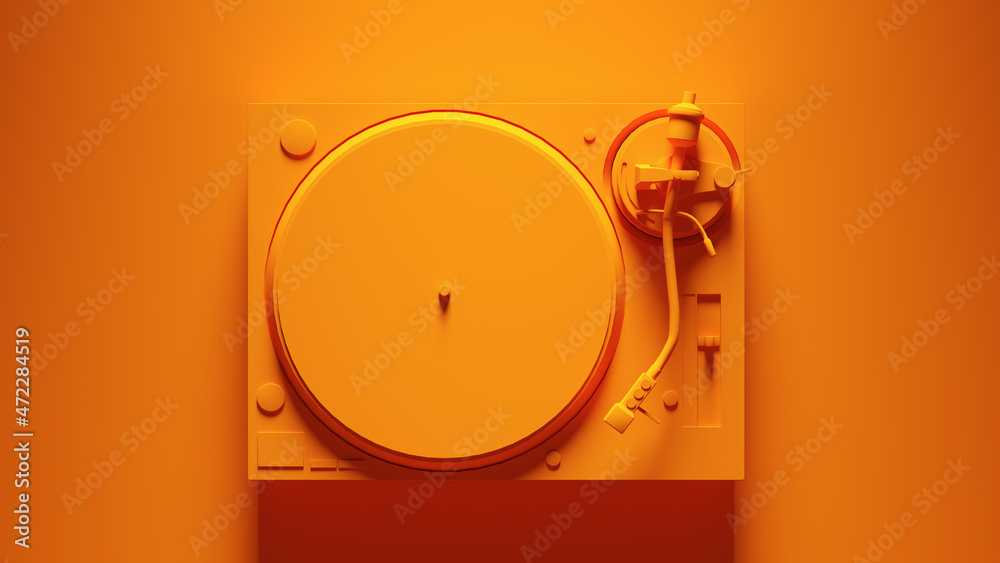 Orange Turntable Post-Punk Record Player with Orange Background 3d