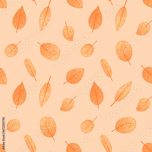 Seamless orange pattern with textured leaves