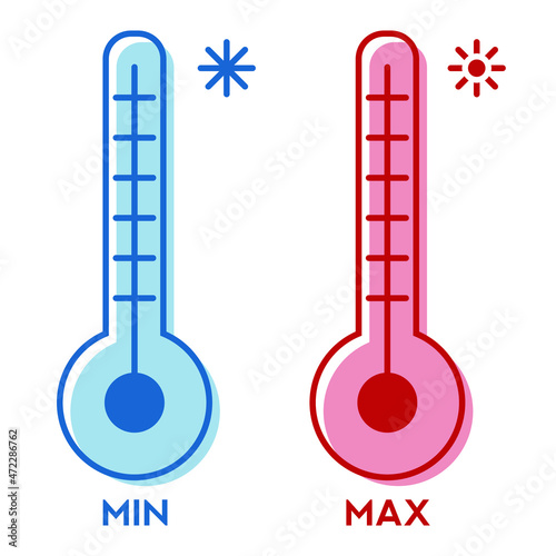 Weather icons set. Weather, sunny day, cold day, sun, snowflakes, vector illustration. Hot or cold. White background.